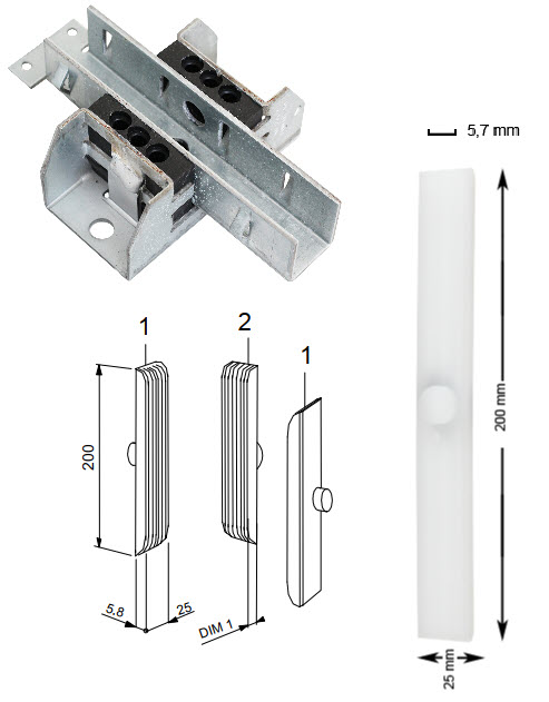 Styrskofoder, Otis, 200x25x5,8mm, polyamid, hårt