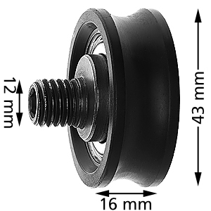 Counter roller, Fits Wittur/Selcom, ø43/39x16mm, Shaft M12 excentric