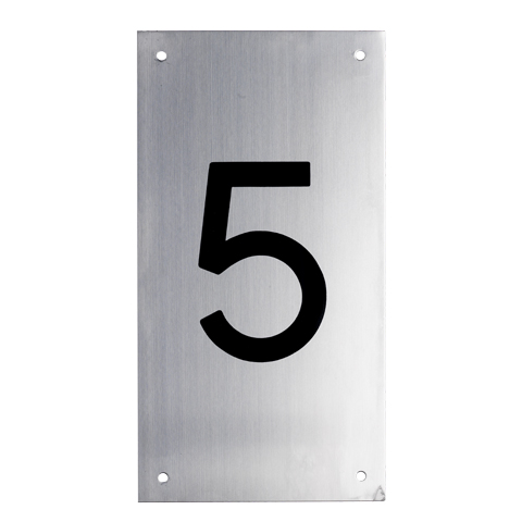 Tryckplåt, rostfri, med svart symbol ''5''