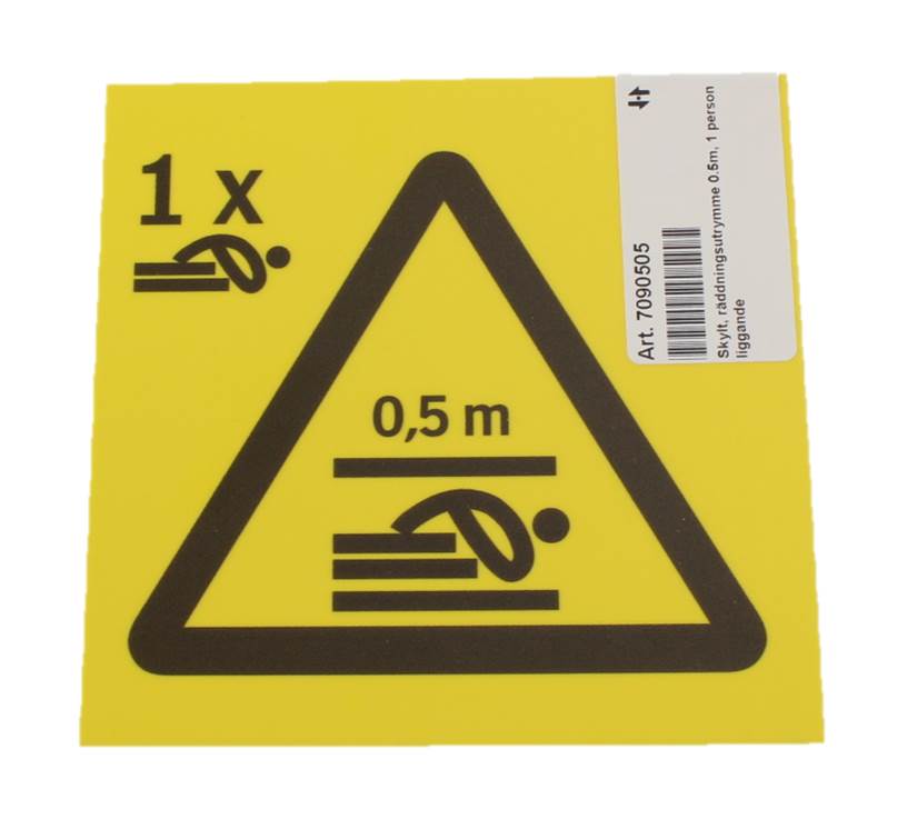 Skylt, räddningsutrymme 0.5m, 1 person liggande
