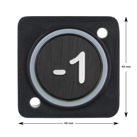 Knapp rund, HMG4, blå LED, trycke svart, ''-1'', ø40mm