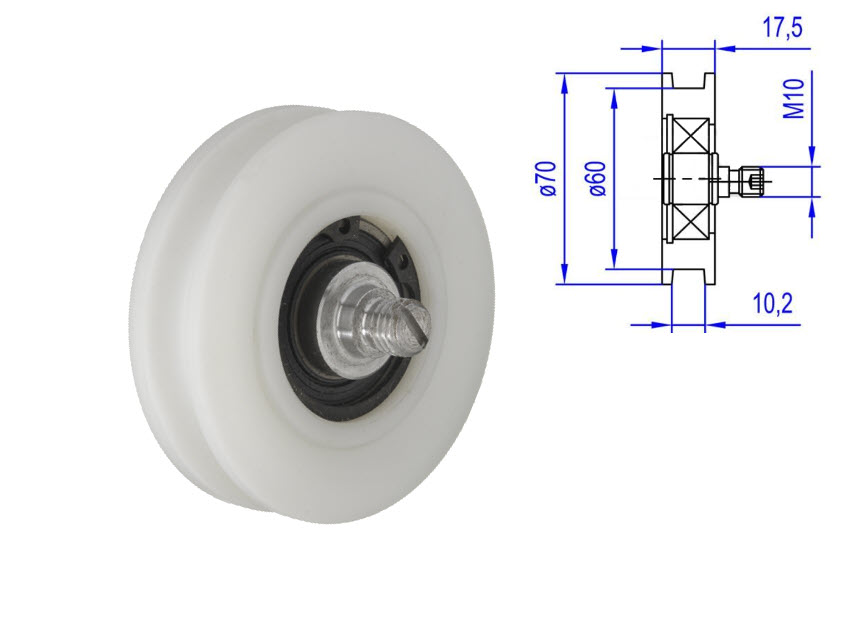 Bärrulle, KONE OAK24, ø70/60/M10x17,5/10,2mm, excentr.