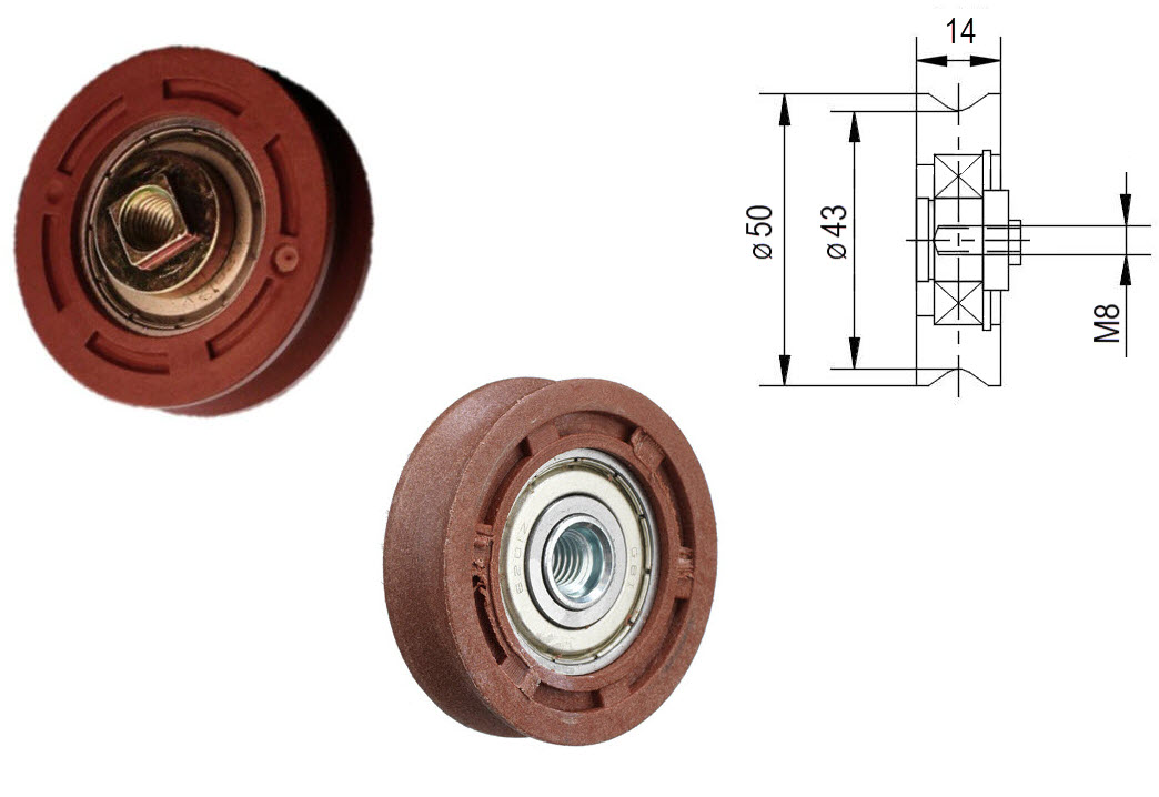 Bärrulle, KONE AMD/ADV/Isola, ø50/43x14, M8, T2
