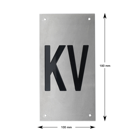 Tryckplåt, rostfri, med svart symbol ''KV''