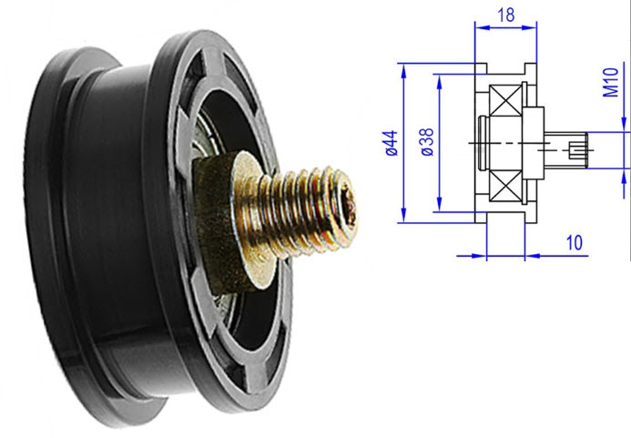 Underrulle, Prisma, 44/38x17, Axel M10 excenter, flatspår