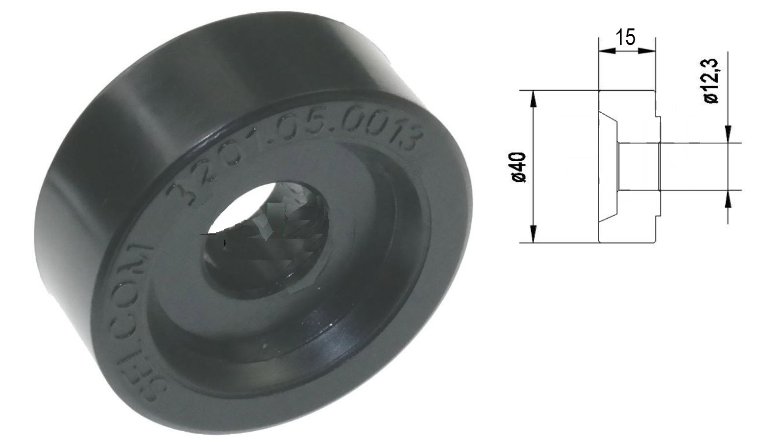 Låsrulle, Wittur/Selcom, ø40/12x15mm