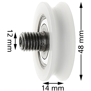 Bärrulle, Fermator 40/10, ø48/42x14mm, u-spår, M12 centrisk axel