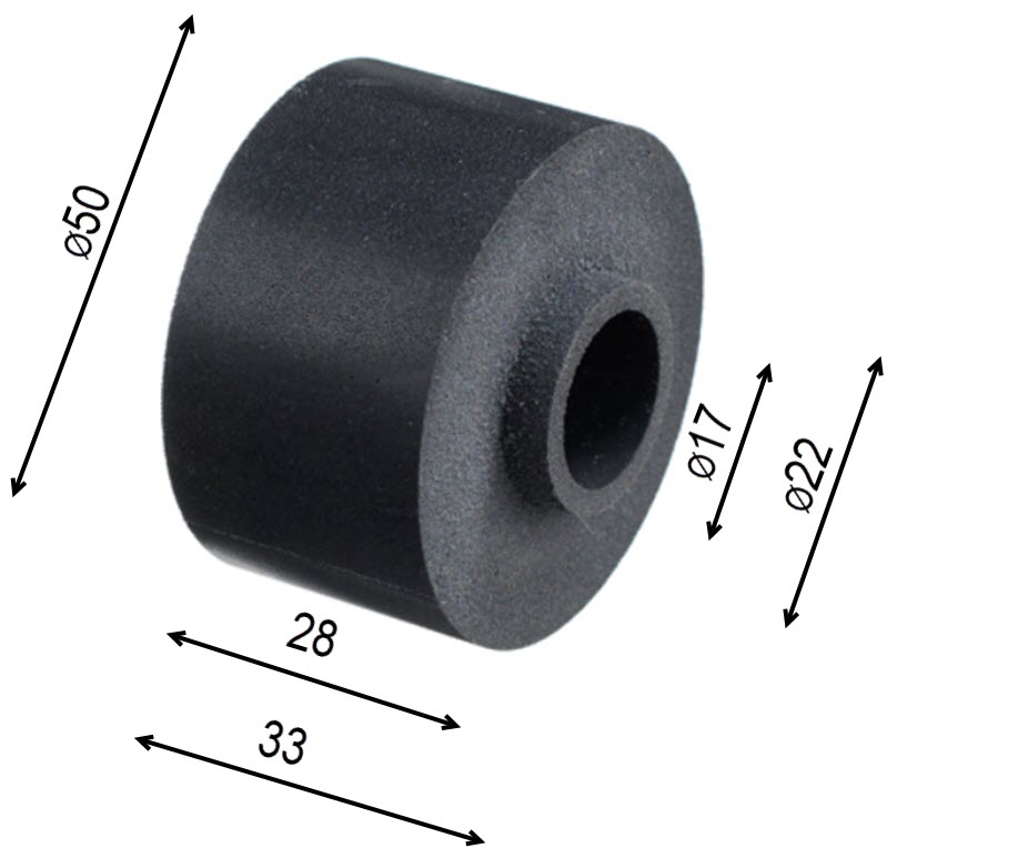 Lindämpare med krage, ø50/22/17x28/33mm