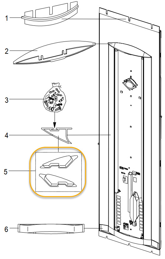 Ändstycken för raster, Otis 2000/Gen2, stående tablå