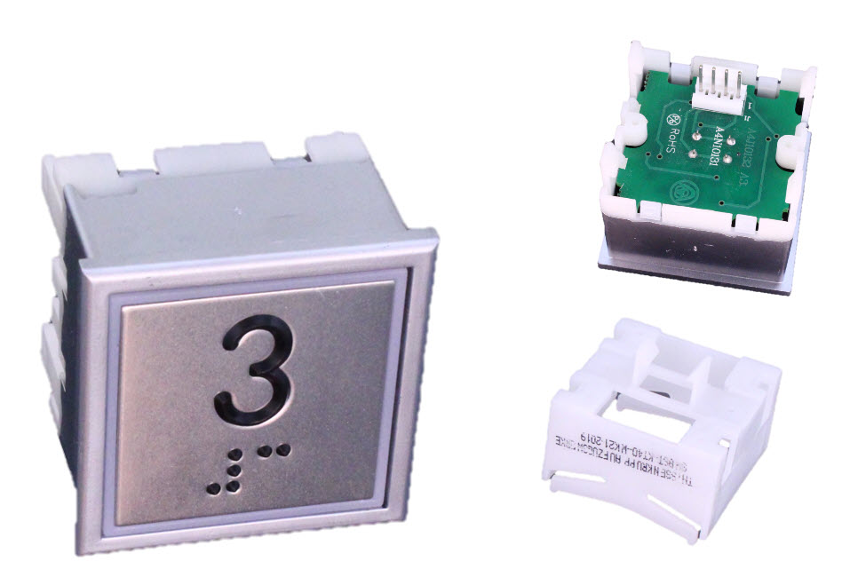 Tryckknapp, Thyssen Step Classic, Braille, ''3'', röd LED