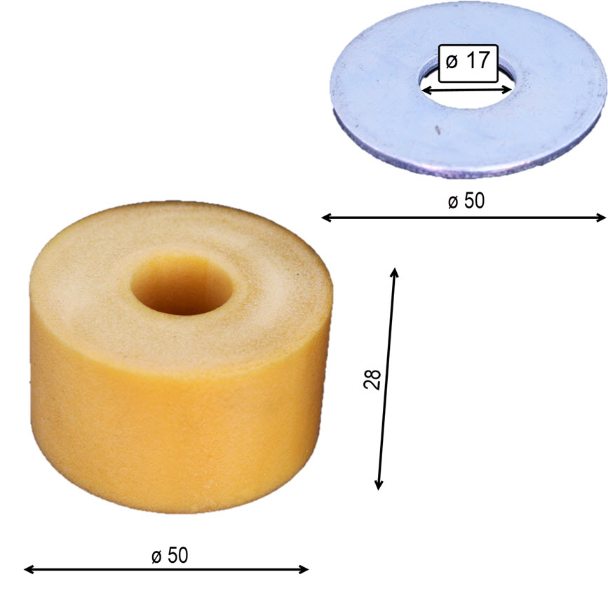 Lindämpare, ø50/17x28mm, med bricka ø50/17x3mm