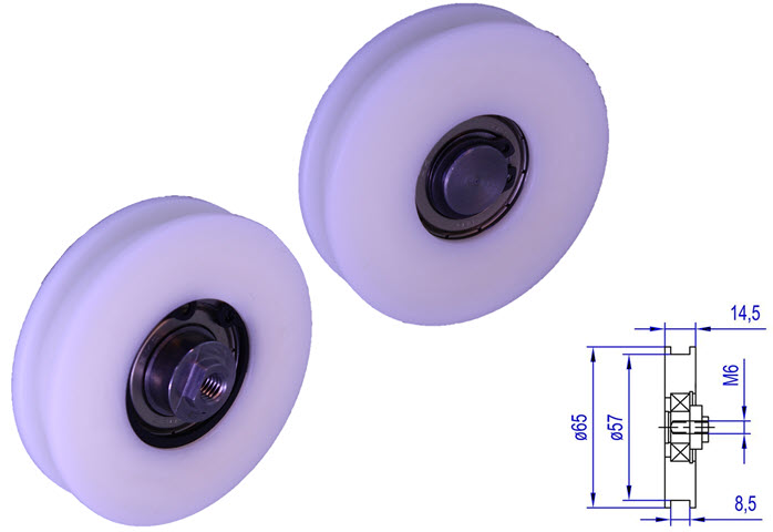 Bärrulle/synkrulle, Sematic/Liftcomp, ø65/57x14,5mm, M6