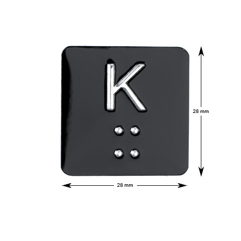 Tryckbricka, ELMI/IGV, braille, ''K'', svart