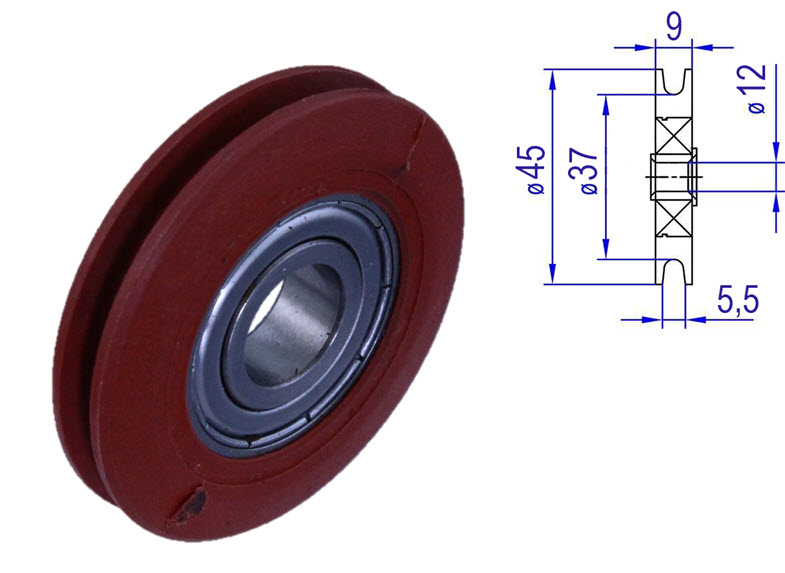 Synkrulle, KONE AMD4, långsamma panelen, 45/37/12x9mm
