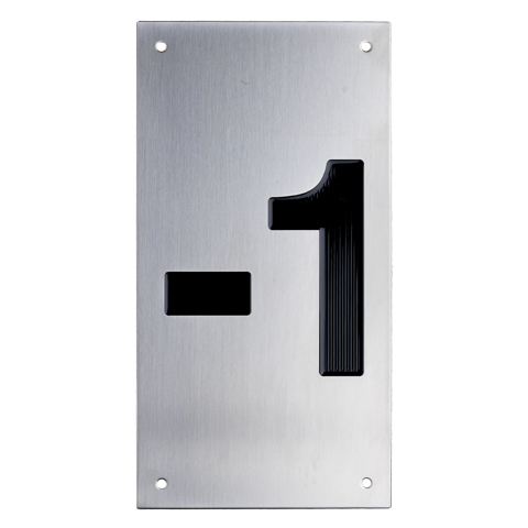 Tryckplåt, rostfri, med svart symbol ''-1''
