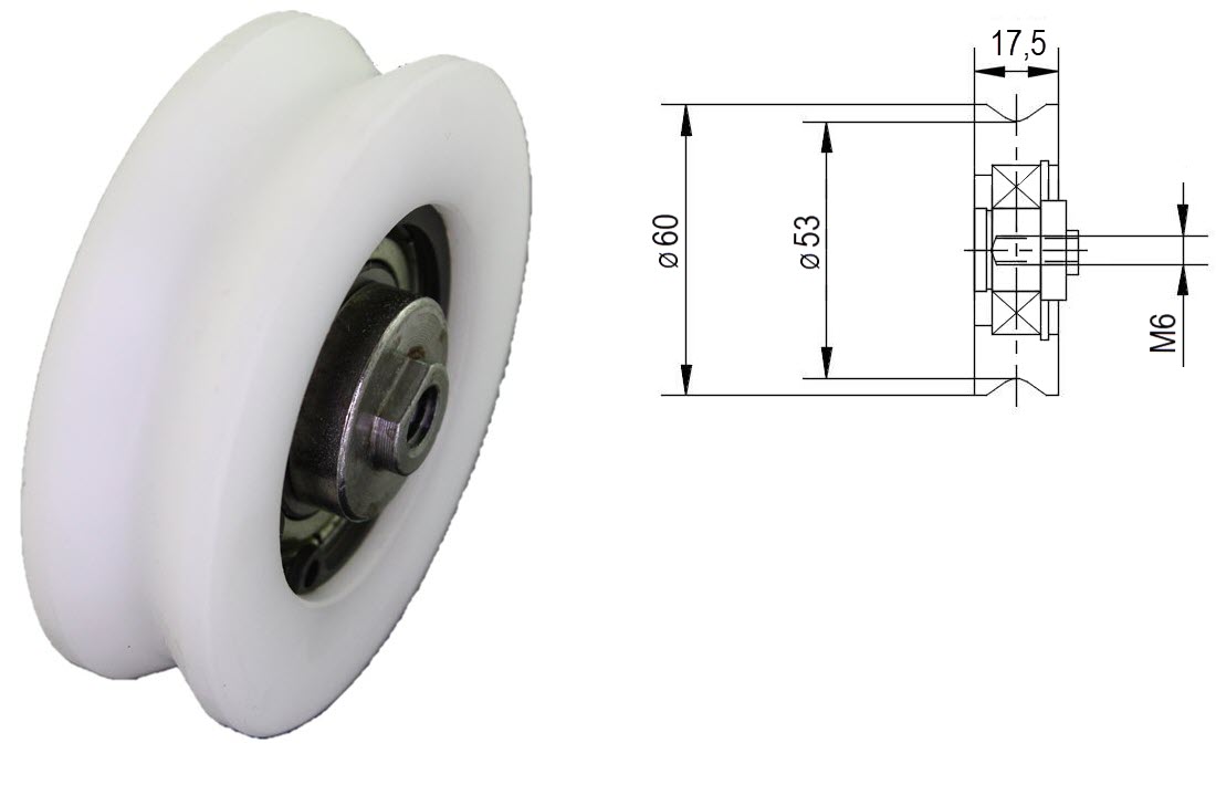 Bärrulle/synkrulle, Passar till Sematic, ø60/53/M6x17,5mm, C144AANP