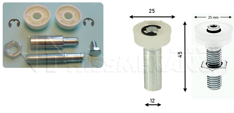 Låsrulle+axel, Schindler QKS8+11, 25x8, axel 37x12, set om 2