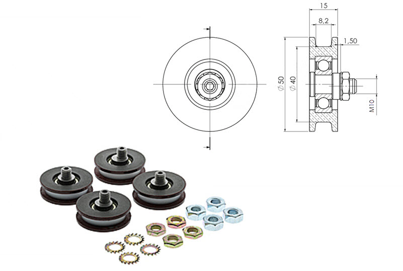 Bärrulle, Otis, Orly/LM, ø50/40mm, M10, med excenter, 4-pack