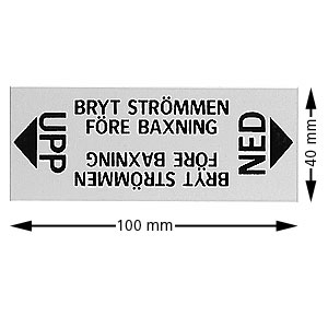 Skylt, Baxning, 40x95mm, plast, självhäftande