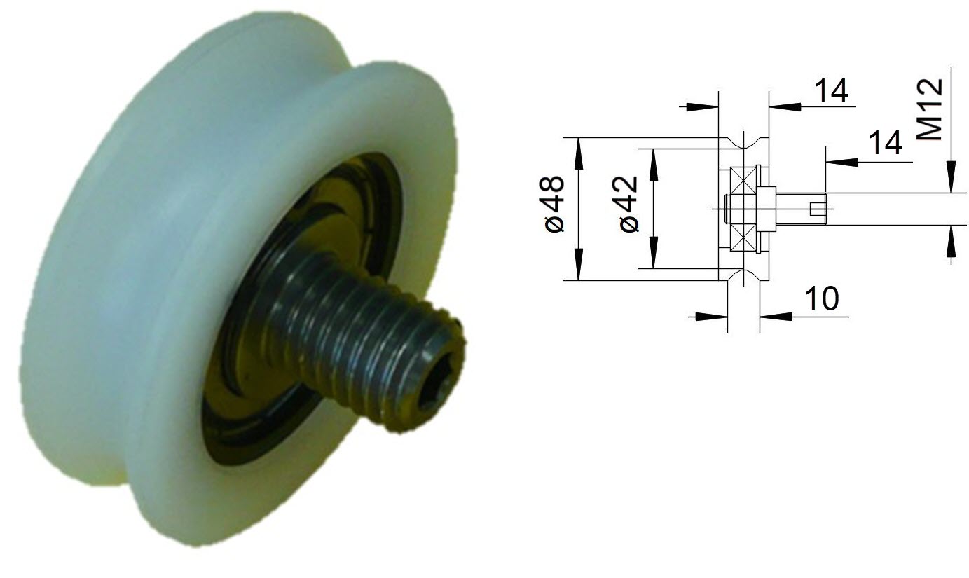 Bärrulle förstärkt, Fermator 40/10, 48/42x14mm, M12, Varidor15