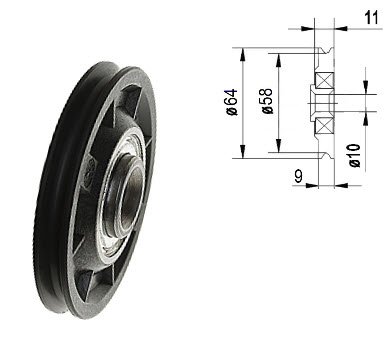 Synkrulle, Wittur/Selcom, ø64/58/10x11mm