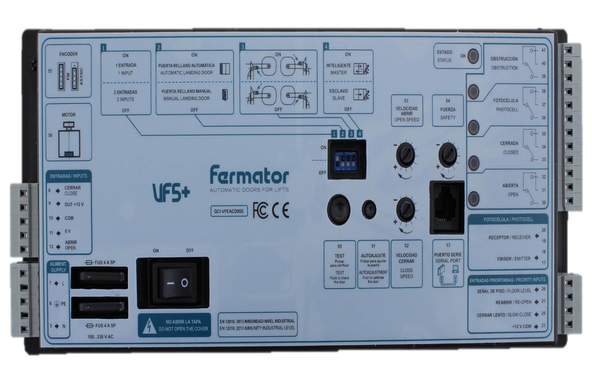 Dörrstyrning, Fermator VF5+, höger, spansk/engelsk label