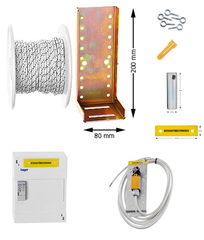 Schaktbelysning, snörtändning, OTIS, komplett
