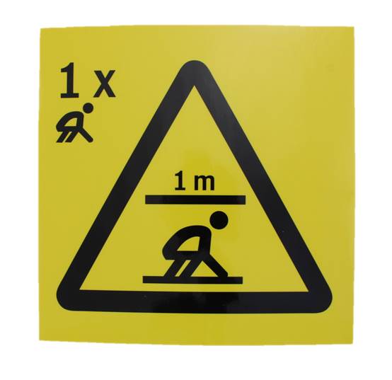 Skylt, räddningsutrymme 1m, 1 person knästående