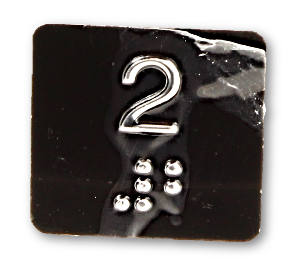 Tryckbricka, ELMI/IGV, braille, ''2'', svart