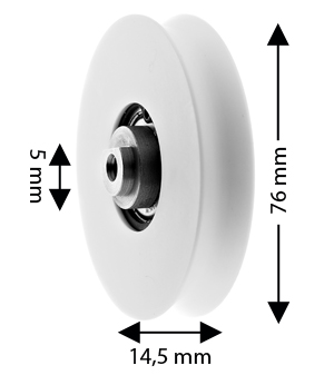 Bärrulle, Sematic/Liftcomp, ø76/69/M6x14,5mm, U-spår