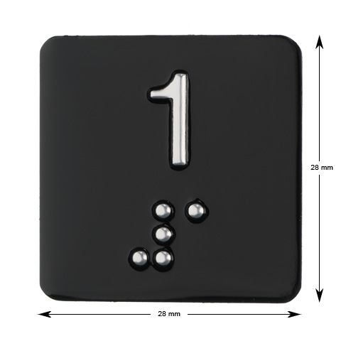 Tryckbricka, ELMI/IGV, braille, ''1'', svart