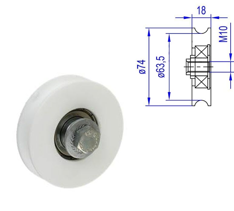 Bärrulle, Schindler Varidor30, ø75/64/M10x18mm, Vers.2