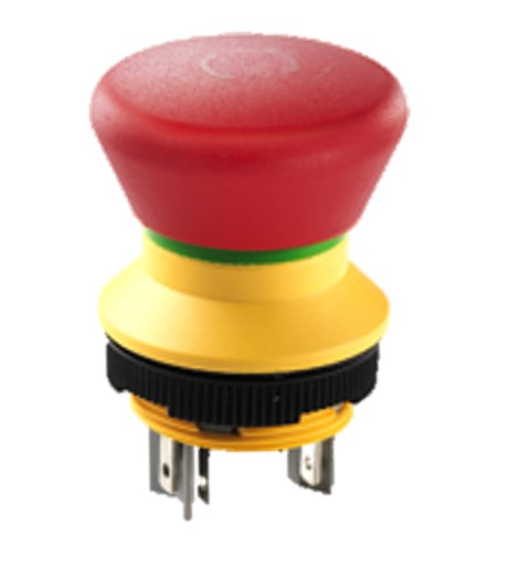 Stoppknapp, RAFI NO+NC, 35V, Au-hus, röd LED