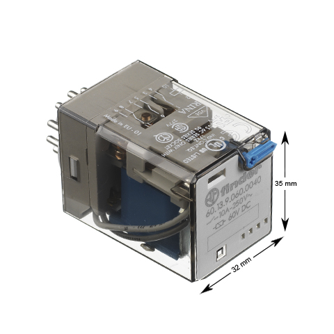 Relä, Finder type 60.13, 11-pin, 60VDC/10A, 3CO-kontakter