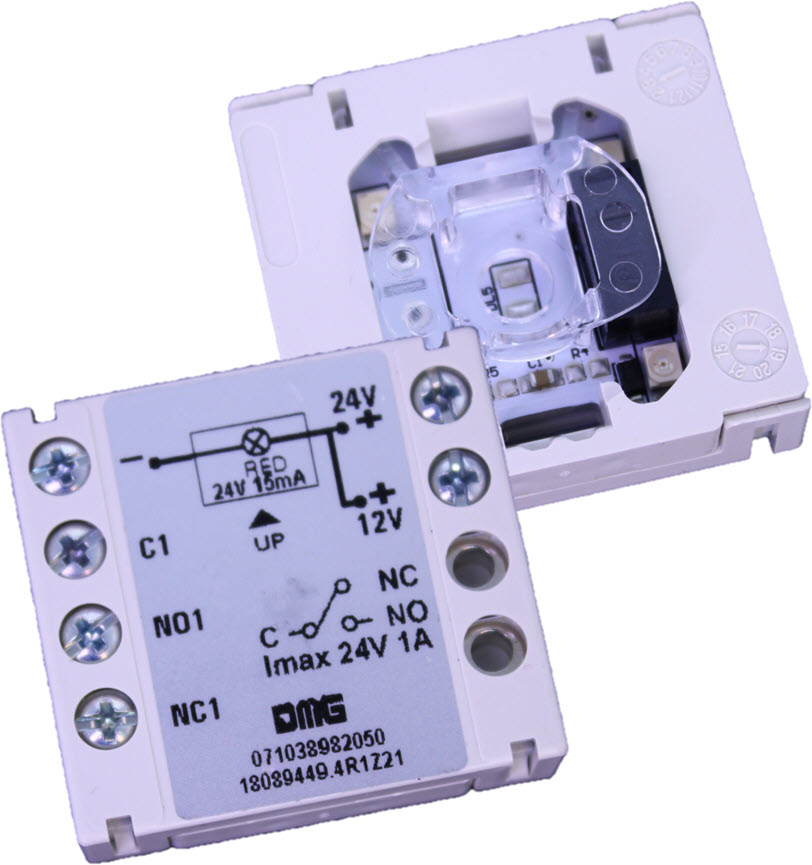 Kontaktblock/Knappelement, DMG, BL/BM/BP, 1CO kont., 12/24VDC, röd LED