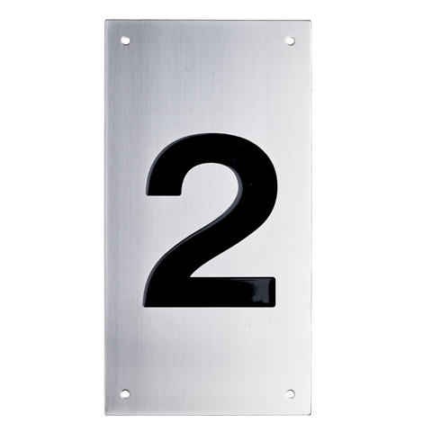 Tryckplåt, rostfri, med svart symbol ''2''
