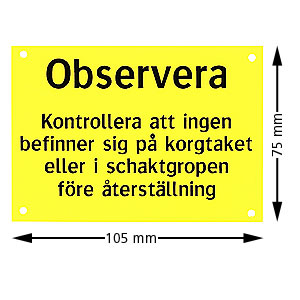 Skylt, Personal på korgtaket, 75x105mm, plast