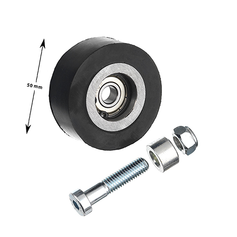 Styrrulle, 50/8x18mm, 76°sh, med skruv, distans och nylockmutter
