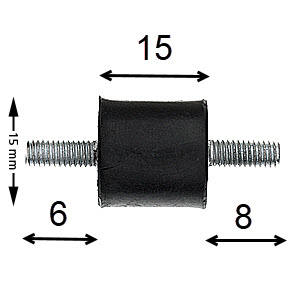 Vibrationsdämpare, Deve, D15mm, M5-6mm+M5/8mm