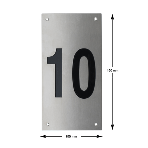 Tryckplåt, rostfri, med svart symbol ''10''