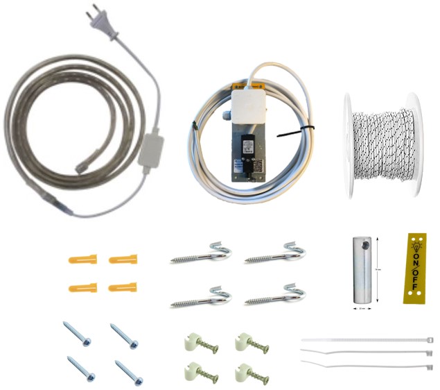 Schaktbelysning m. snörtändning, LED på rulle, 6 våningar, 21m