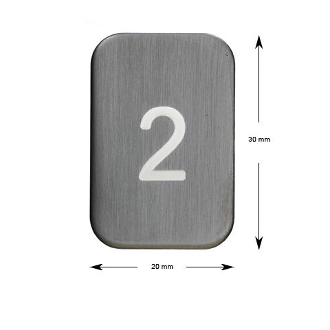 Tryckbricka 2535-S, rostfri med vit botten, vertikal, ''2''