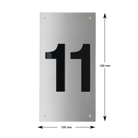 Tryckplåt, rostfri, med svart symbol ''11''