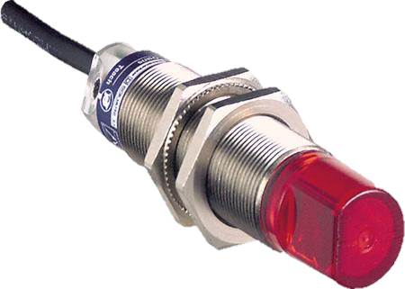 Fotocell, Schneider/Telemec M18 sändare, 90° strål, 12/24VDC, kabel 2m