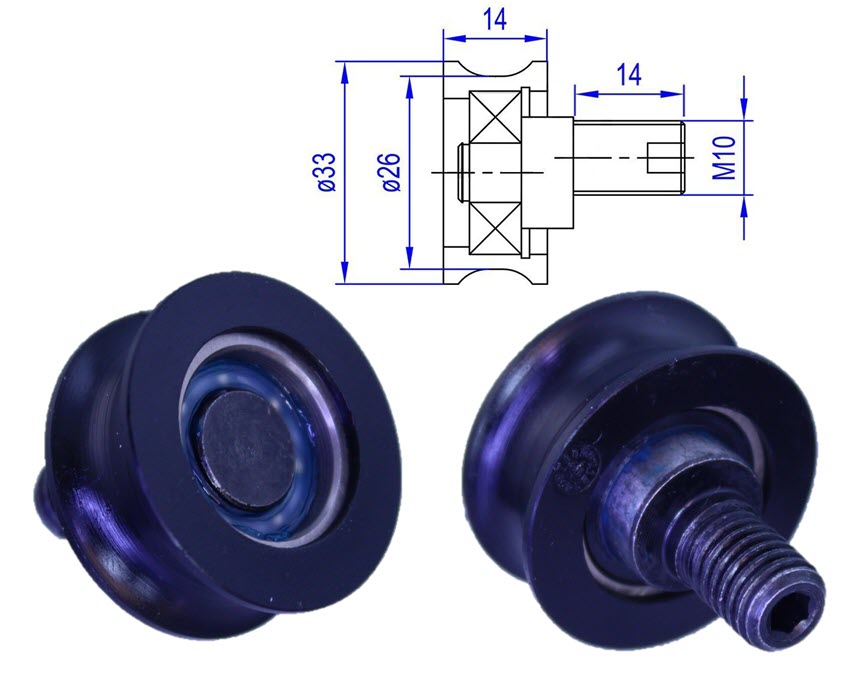 Underrulle, Fermator, 40/10, ø33/26x14mm/M10x14mm, excentrisk