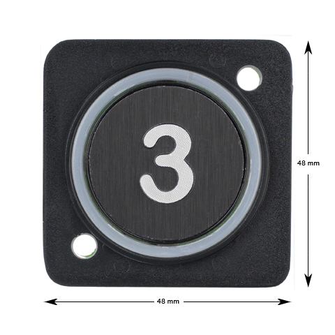 Knapp, HMG4, blå LED, trycke svart, ''3''