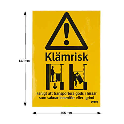 Skylt, Klämgubbe m Otis-logga, 147x105mm, självhäftande