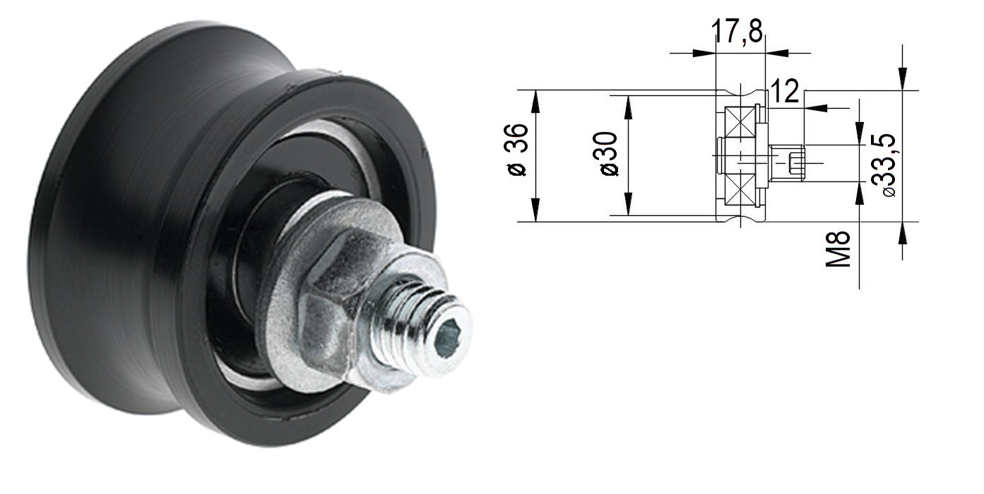 Underrulle, Sematic, 36/30x18mm, Axel M8 excenter