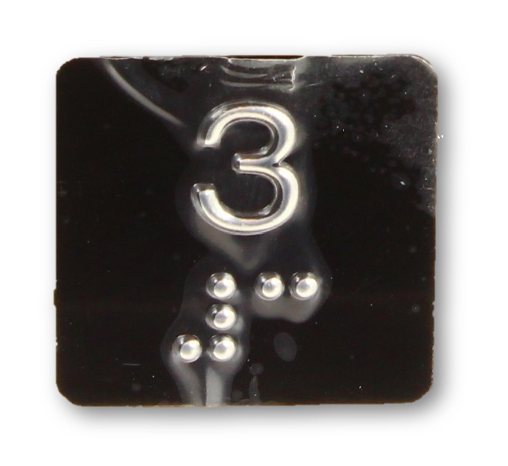 Tryckbricka, ELMI/IGV, braille, ''3'', svart